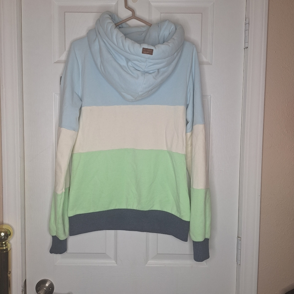 Wanakome Colorblock Hoodie Sweater Sweatshirt in Pale Sky Oatmeal Neo Size Small - Picture 5 of 7